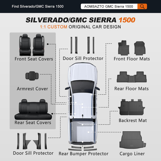AOMSAZTO vehicle seat cover - Leather full set for Chevy Silverado/GMC Sierra 1500 (1999-2006) black