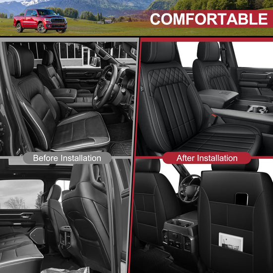 AOMSAZTO vehicle seat cover set for Dodge RAM 2002-2025 5 seat truck crew cab with curved bench