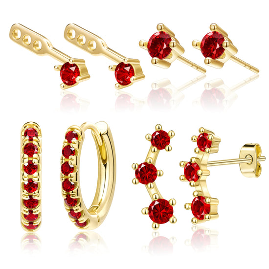 3 pairs dainty small 4th of July earrings — trendy birthstone stud huggie hoop set for women