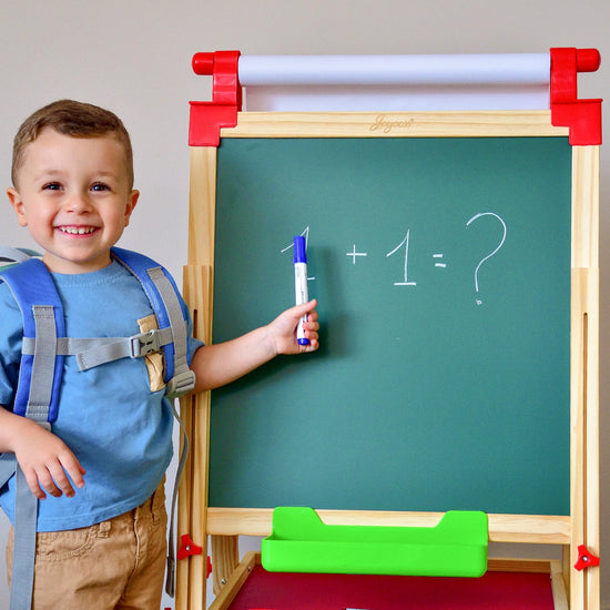 JOYOOSS Kids Wooden Easel - Adjustable double sided drawing board with paper roll for ages 4-12