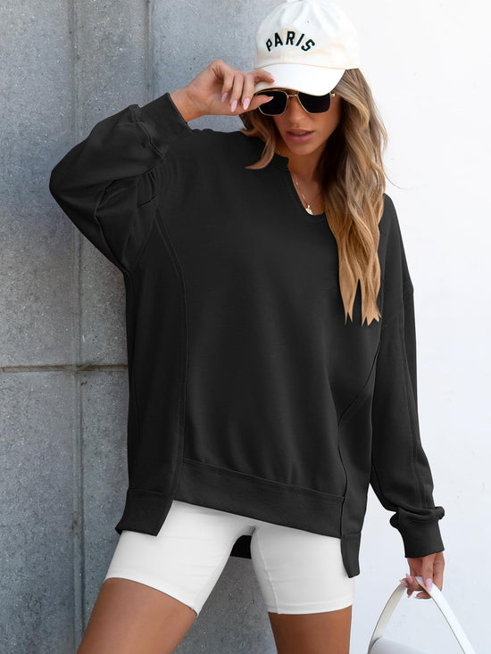 ANRABESS women's oversized sweatshirt - long sleeve V neck tunic top for fall