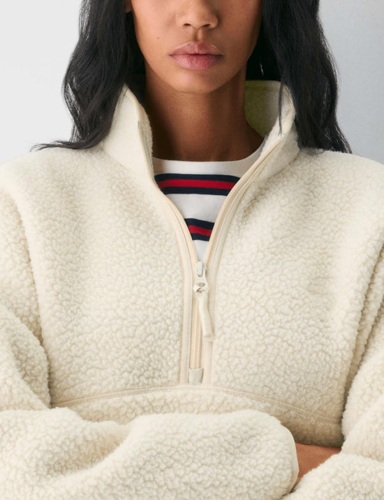 Aimiray fleece pullover coat — trendy half zip sherpa jacket with side pockets