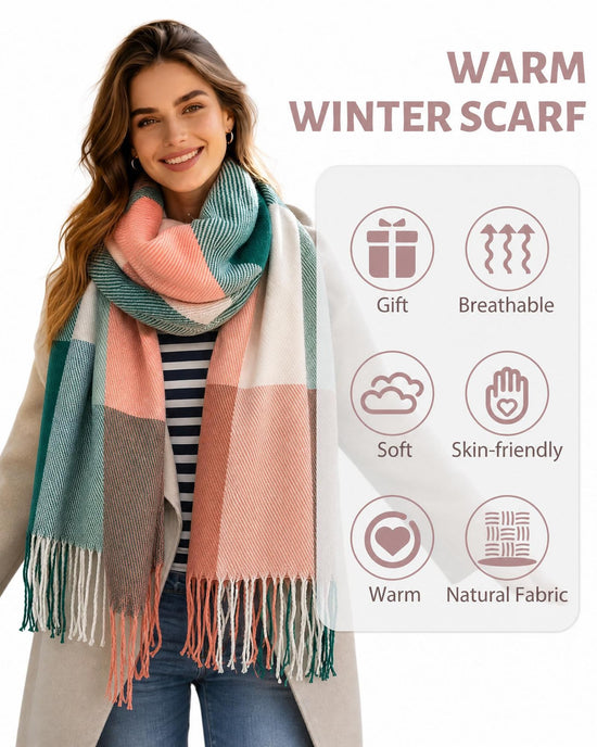 YSense women's plaid blanket scarf - chunky oversized winter wrap shawl