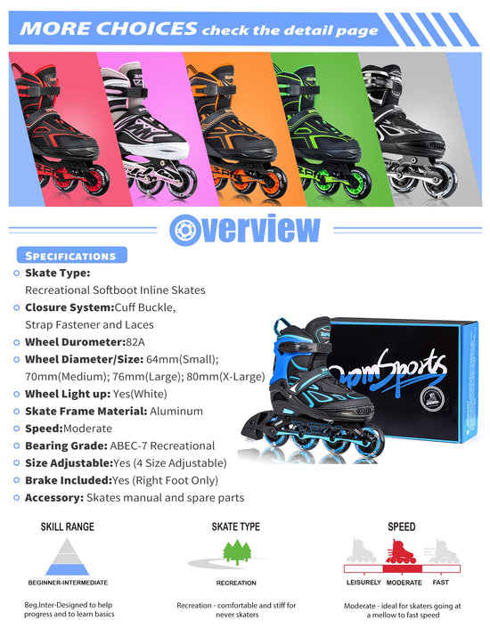 2PM SPORTS roller skates — Adjustable flashing design with light-up wheels for kids and adults