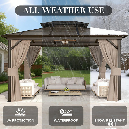 YOLENY freestanding shelter with hardtop design and double roof canopy