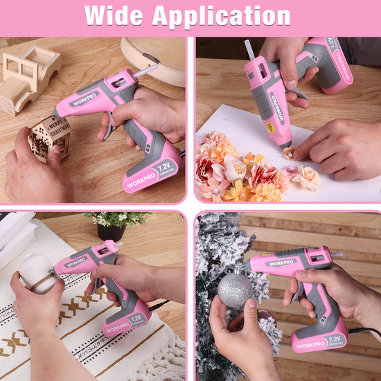 WORKPRO hot glue gun — cordless and rechargeable with mini glue sticks