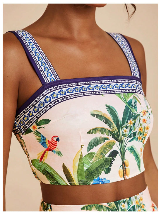 Floerns coordinated outfit with tropical crop cami top and summer skirt set