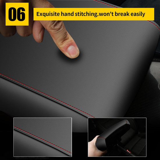 AOMSAZTO leather armrest cushion - Black with red stitches for Hyundai Sonata 2015-2019