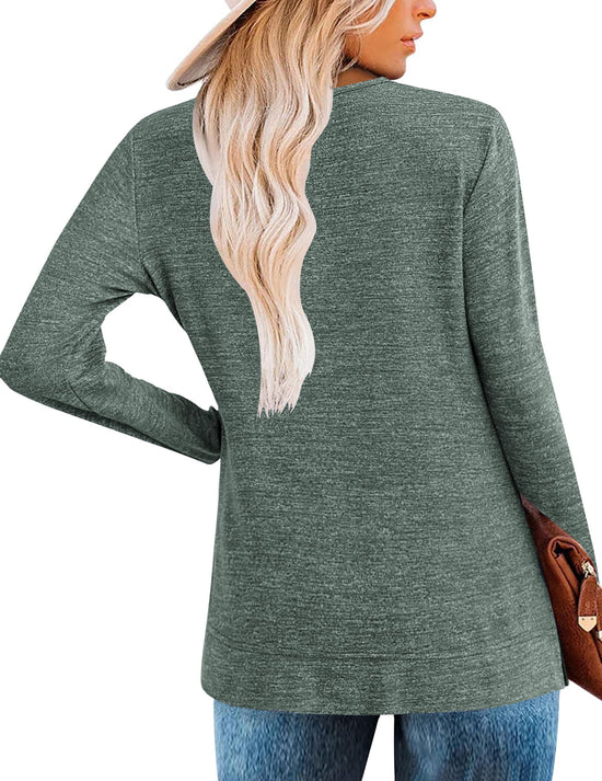 Zeagoo women's long sleeve tunic shirt with v neck and button detail for leggings