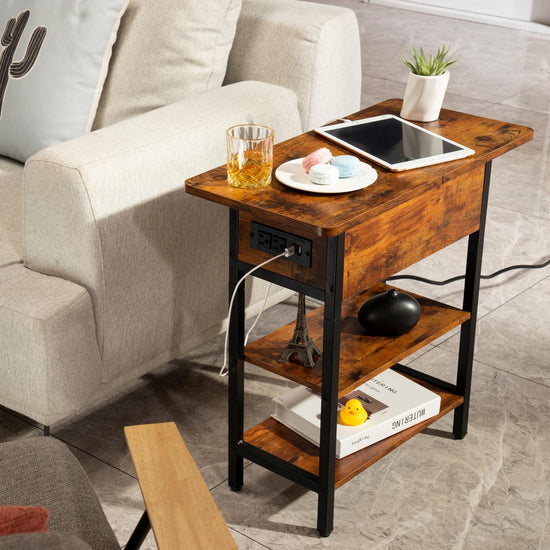 Yoobure end table with charging station - Flip top side table with USB ports and outlets