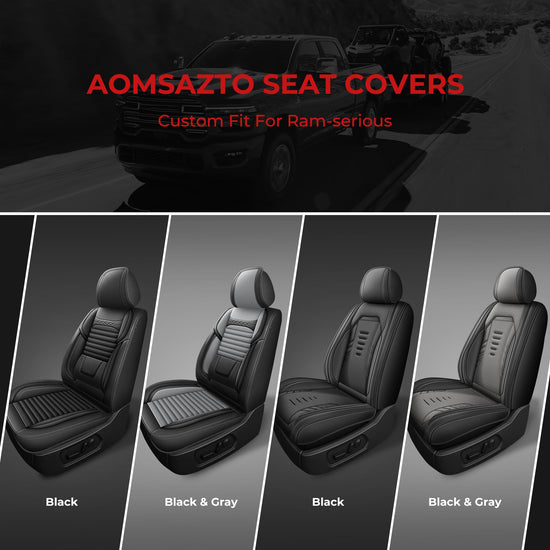 AOMSAZTO vehicle seat cover - custom fit for Dodge Ram 1500 2500 3500 2012-2026 crew quad cab with waterproof design and easy installation.