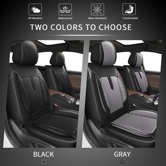 AOMSAZTO vehicle seat cover - Leather, waterproof, compatible with airbag, black and gray