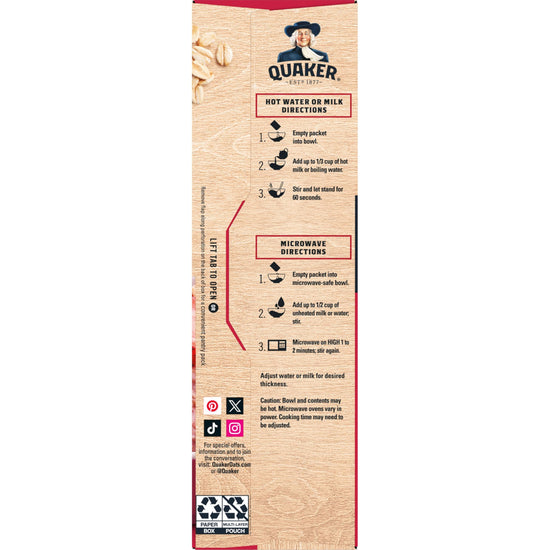 Breakfast cereal — Quaker instant oatmeal maple brown sugar 48 packets
