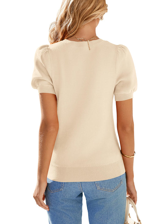 PRETTYGARDEN sweater — Puff short sleeve business casual top