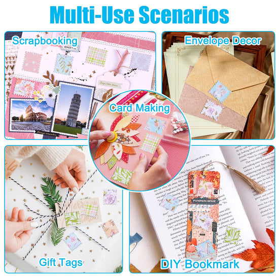 Myfivo hole punch — 1 inch rectangular postage stamp puncher with decorative paper for crafting projects