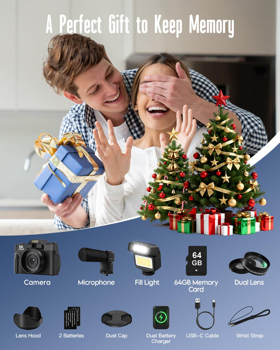 Yatao 6K WiFi Flip Screen Digital Camera, Mic & Fill Light for Photography