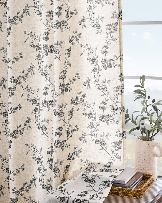 Lazzzy floral linen curtains — vintage farmhouse style with light filtering design