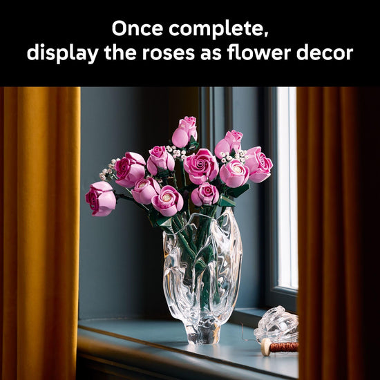 LEGO building blocks — bouquet of pink roses for home or office decor