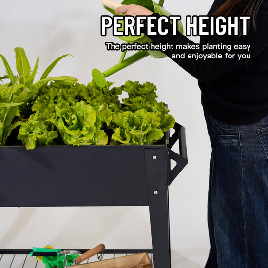 32" Raised Garden Bed with Wheels & Storage Shelf — 400 lbs Capacity
