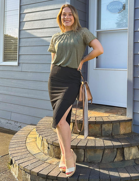Zeagoo womens knit midi skirt — high waisted with slit for work and casual wear