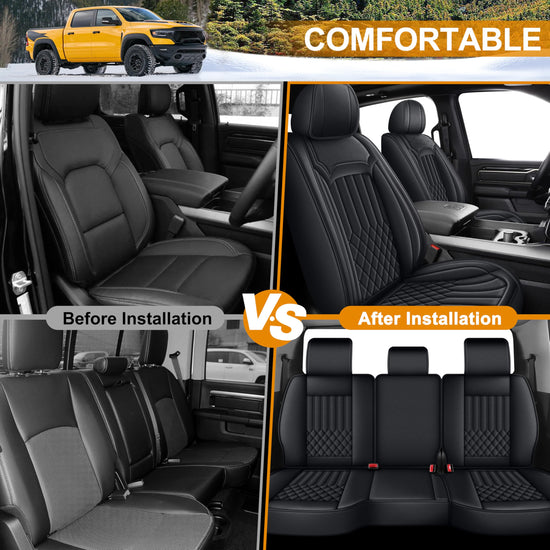AOMSAZTO vehicle seat cover - Faux leather full set for Dodge RAM 1500 2500 3500 2012-2026
