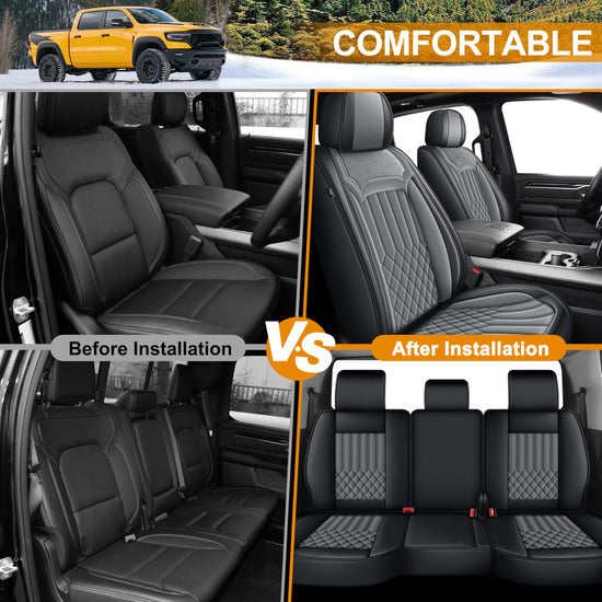 AOMSAZTO vehicle seat cover - faux leather full set for Dodge RAM trucks 2012-2026