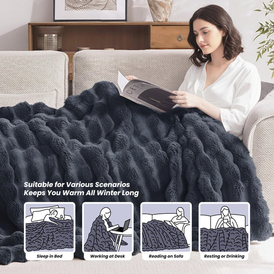 Heated blanket — Fast heating ultra-soft faux rabbit fur with 5 heat levels and auto shut-off