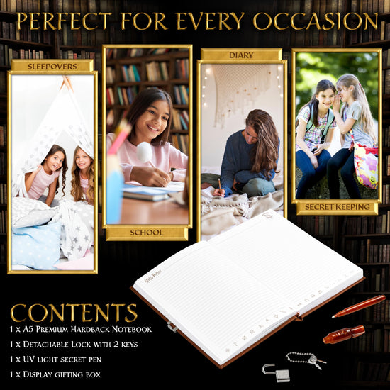 Harry Potter journal set — Hogwarts notebook with broomstick pen or lockable diary