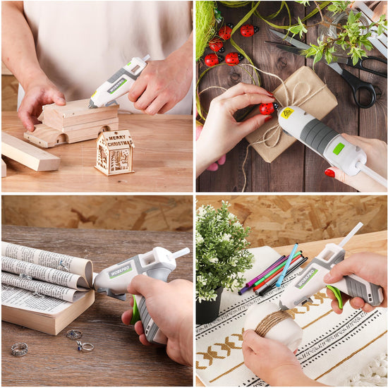 WORKPRO hot glue gun — USB-C rechargeable with smart power-off feature and 20 glue sticks