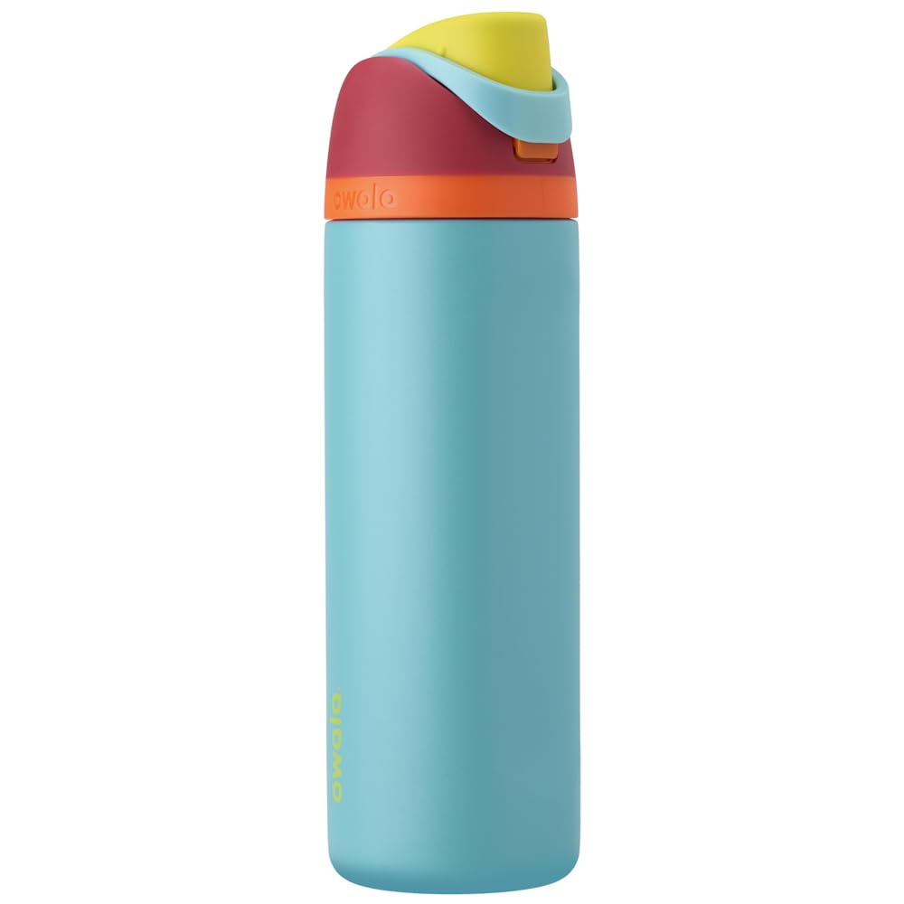 Owala FreeSip insulated stainless steel water bottle with straw, 24 oz capacity.