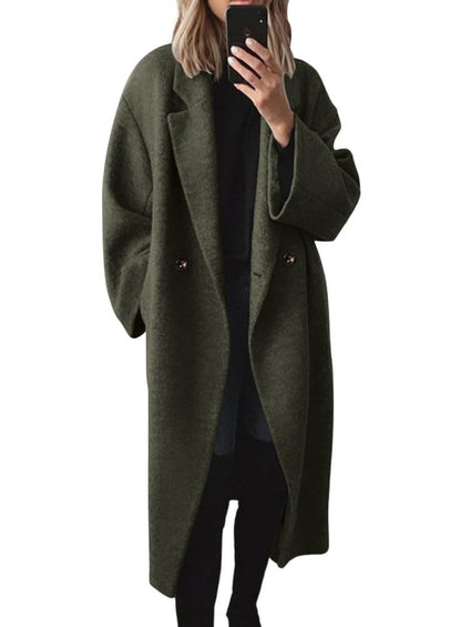 Chouyatou women's wool trench coat with double breasted design and notch lapel