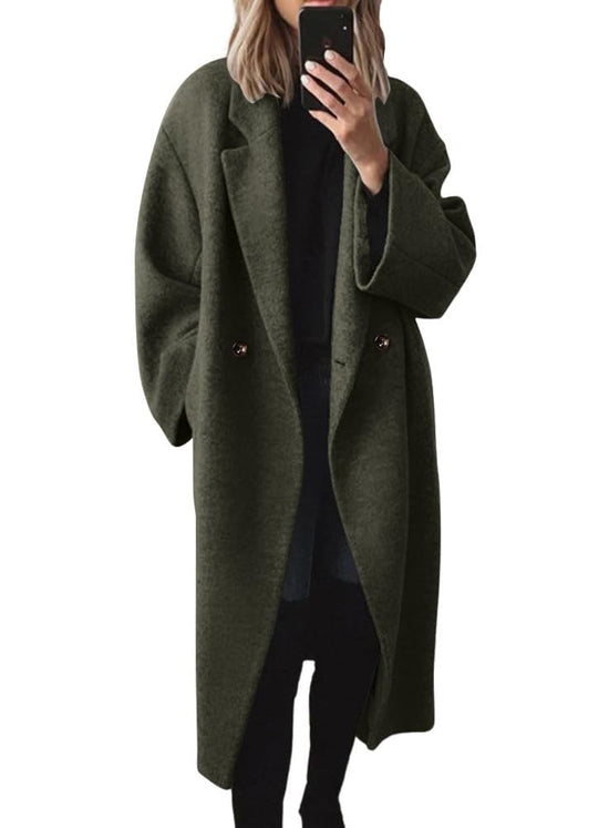 Chouyatou women's wool trench coat with double breasted design and notch lapel