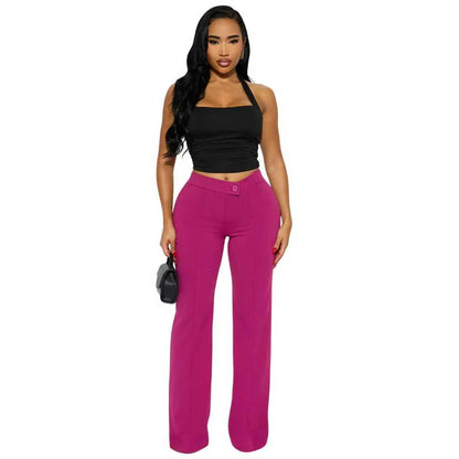 Charyeah Wide Leg Work Pants for Womens High Waisted Pants Business Office Trousers Straight Leg Pants for Curvy Bottom (US, Alpha, Small, Regular, Regular, Rose Red)