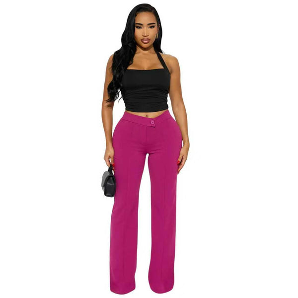 Charyeah Wide Leg Work Pants for Womens High Waisted Pants Business Office Trousers Straight Leg Pants for Curvy Bottom (US, Alpha, Small, Regular, Regular, Rose Red)