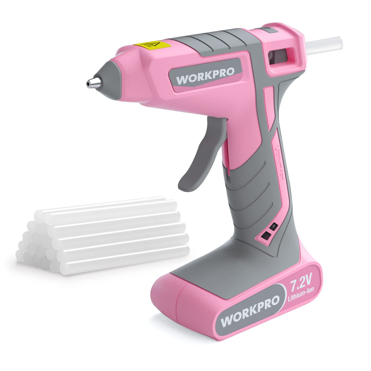 WORKPRO hot glue gun — cordless and rechargeable with mini glue sticks