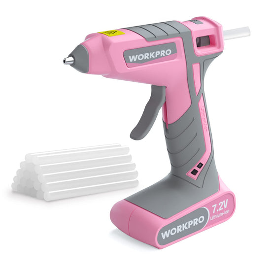 WORKPRO hot glue gun — cordless and rechargeable with mini glue sticks