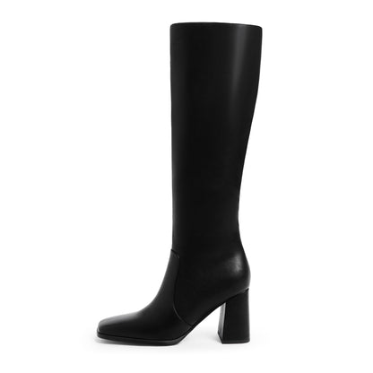 Modatope knee high boots — Chunky heel with side zipper and square toe design