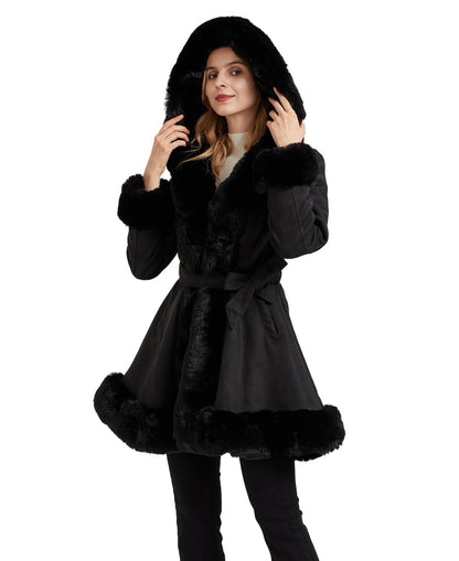 GRAN ORIENTE suede coat with faux fur collar and belt for women