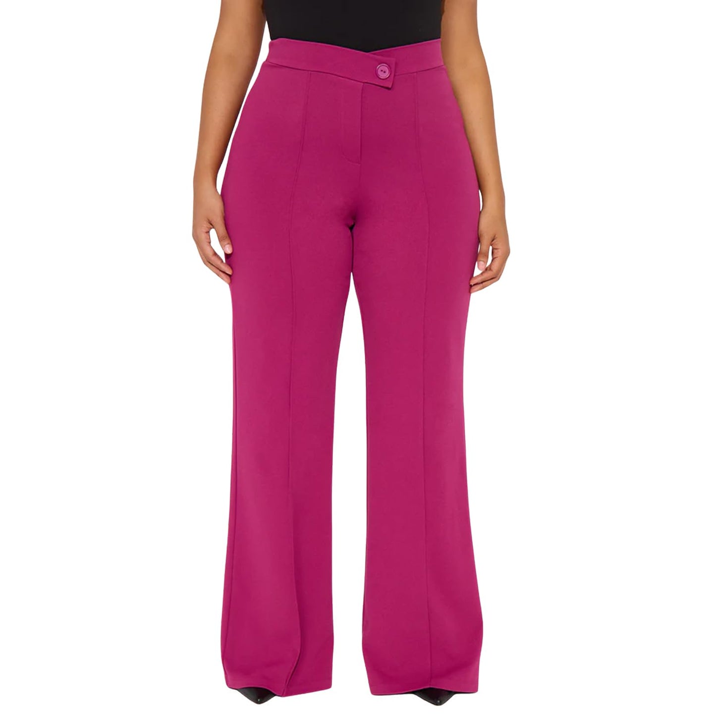 Charyeah Wide Leg Work Pants for Womens High Waisted Pants Business Office Trousers Straight Leg Pants for Curvy Bottom (US, Alpha, Small, Regular, Regular, Rose Red)