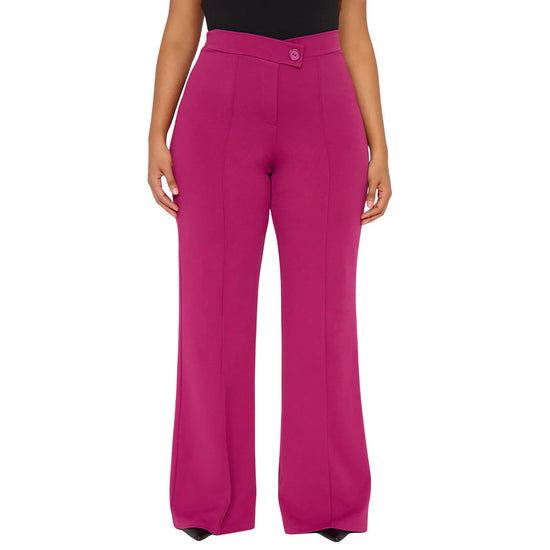Charyeah Wide Leg Work Pants for Womens High Waisted Pants Business Office Trousers Straight Leg Pants for Curvy Bottom (US, Alpha, Small, Regular, Regular, Rose Red)