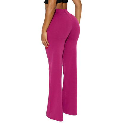 Charyeah Wide Leg Work Pants for Womens High Waisted Pants Business Office Trousers Straight Leg Pants for Curvy Bottom (US, Alpha, Small, Regular, Regular, Rose Red)