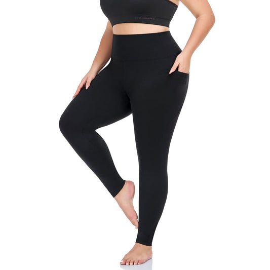 Plus size leggings with pockets - stretchy high waist workout pants for women