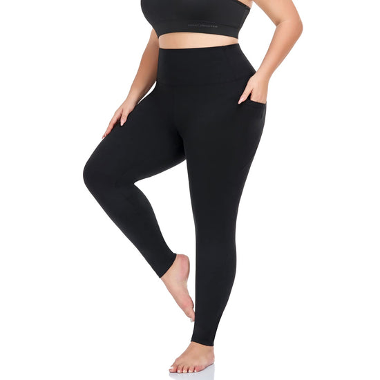 Plus size leggings with pockets - stretchy high waist workout pants for women