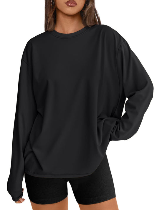 Shirt — Trendy oversized long sleeve fall top for casual workout and Y2K style