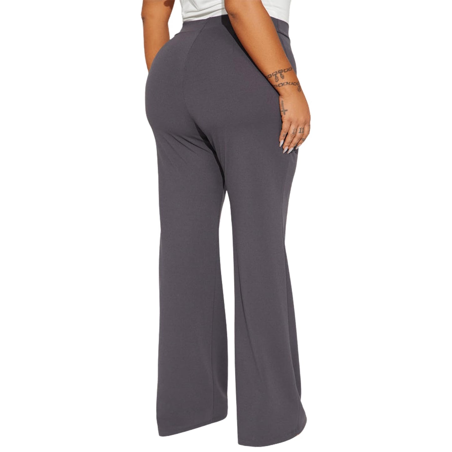 Charyeah Wide Leg Work Pants for Womens High Waisted Stretchy Pants Wrinkle Free Business Office Trousers Grey