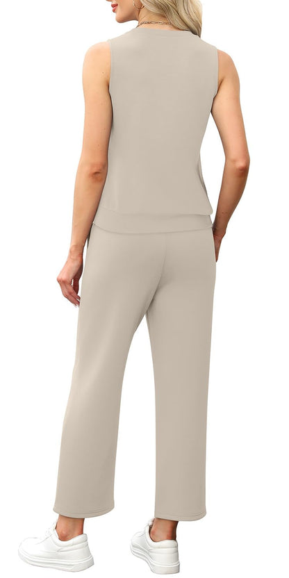 WIHOLL coordinated outfit — summer two piece set with wide leg crop pants