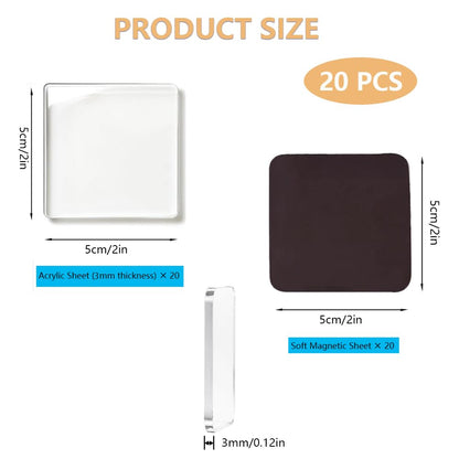 20 Pack 2x2 Inch Clear Acrylic DIY Fridge Magnet Kit