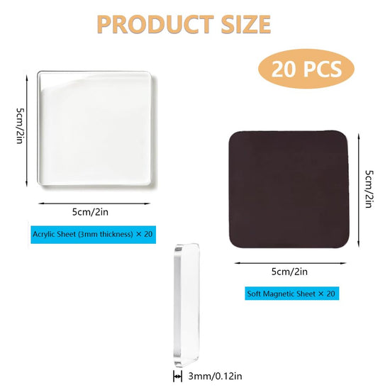 20 Pack 2x2 Inch Clear Acrylic DIY Fridge Magnet Kit