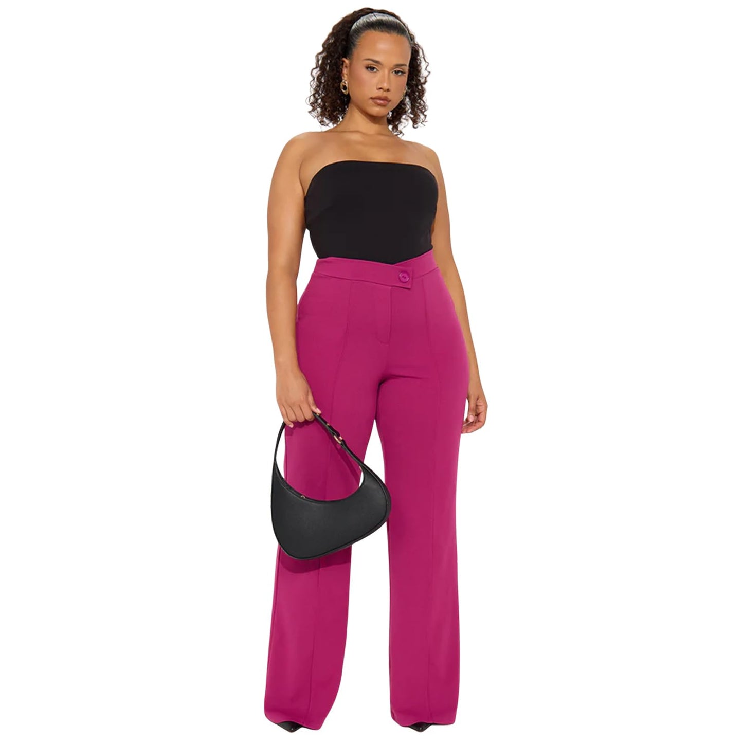 Charyeah Wide Leg Work Pants for Womens High Waisted Pants Business Office Trousers Straight Leg Pants for Curvy Bottom (US, Alpha, Small, Regular, Regular, Rose Red)