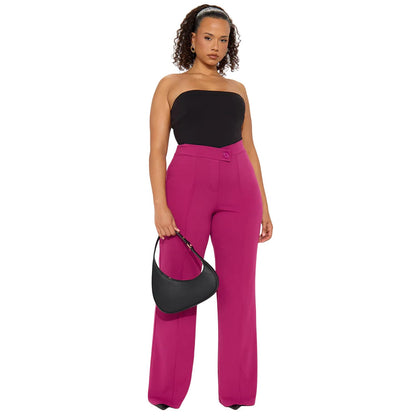 Charyeah Wide Leg Work Pants for Womens High Waisted Pants Business Office Trousers Straight Leg Pants for Curvy Bottom (US, Alpha, Small, Regular, Regular, Rose Red)
